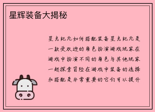星辉装备大揭秘